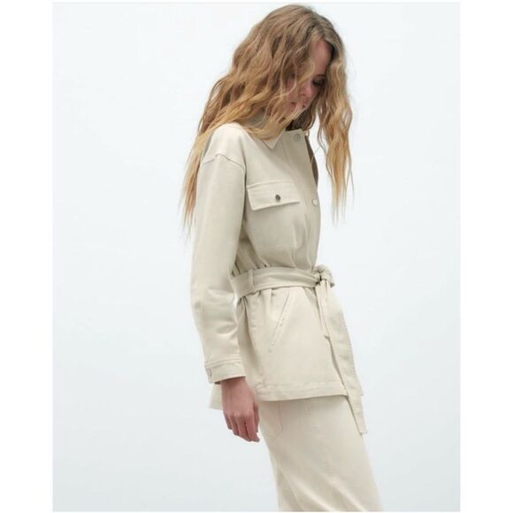 NWOT Zara Denim Jacket with Belt in Ice Color, Size Medium - Picture 6 of 16